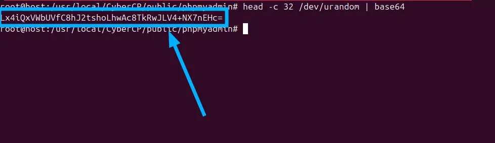 Sửa lỗi trắng trang phpMyAdmin trên CyberPanel 14 Chạy lệnh tạo mới khóa blowfish_secret