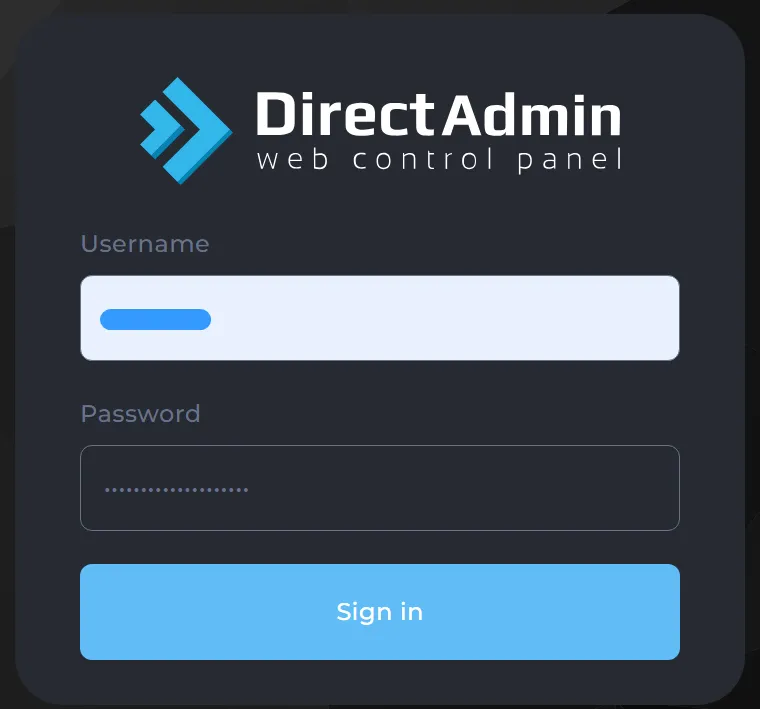 Đăng nhập giao diện web DirectAdmin