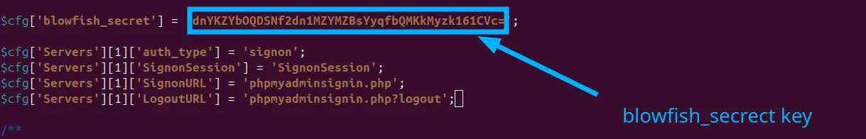 Sửa lỗi trắng trang phpMyAdmin trên CyberPanel 16 Thêm giá trị blowfish_secret vừa tạo
