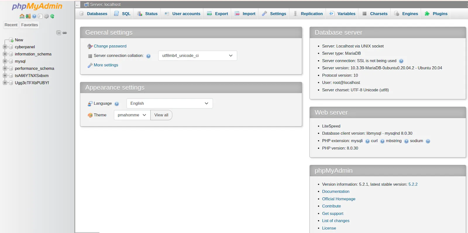 Sửa lỗi trắng trang phpMyAdmin trên CyberPanel 17 Truy cập trang phpMyAdmin