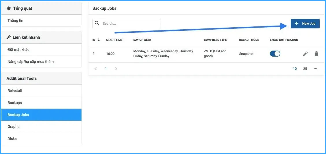 Tạo Backup Job mới trên giao diện quản lý