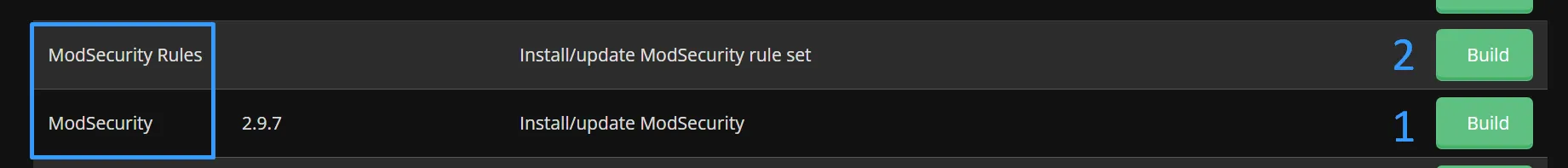 Build 2 software của ModSecurity