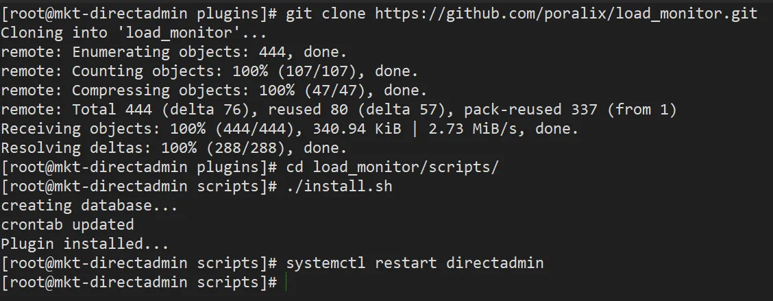 Clone Git và cài Load Monitor trên DirectAdmin