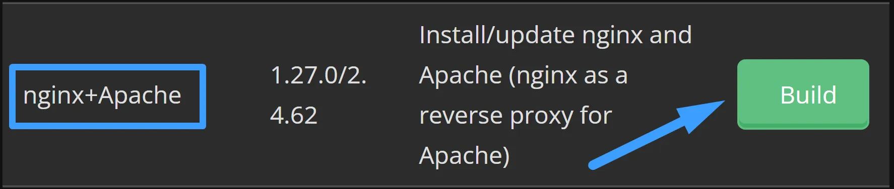 Bấm vào nút Build để tiến hành cài đặt reverse-proxy NGINX-Apache trên DirectAdmin