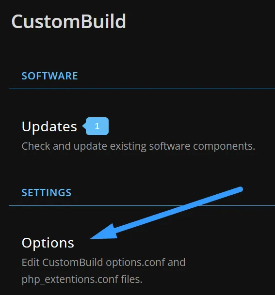 Truy cập Options CustomBuild