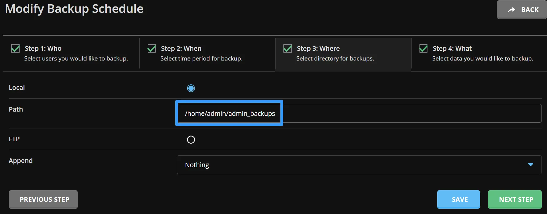 3 bước thêm thời gian vào tên file backup trên DirectAdmin 19 Thiết lập vị trí lưu trữ file backup