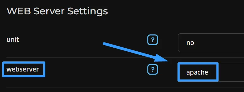 Đổi giá trị dòng webserver thành apache