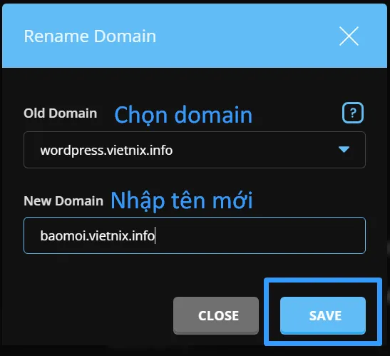 Thực hiện đổi tên domain