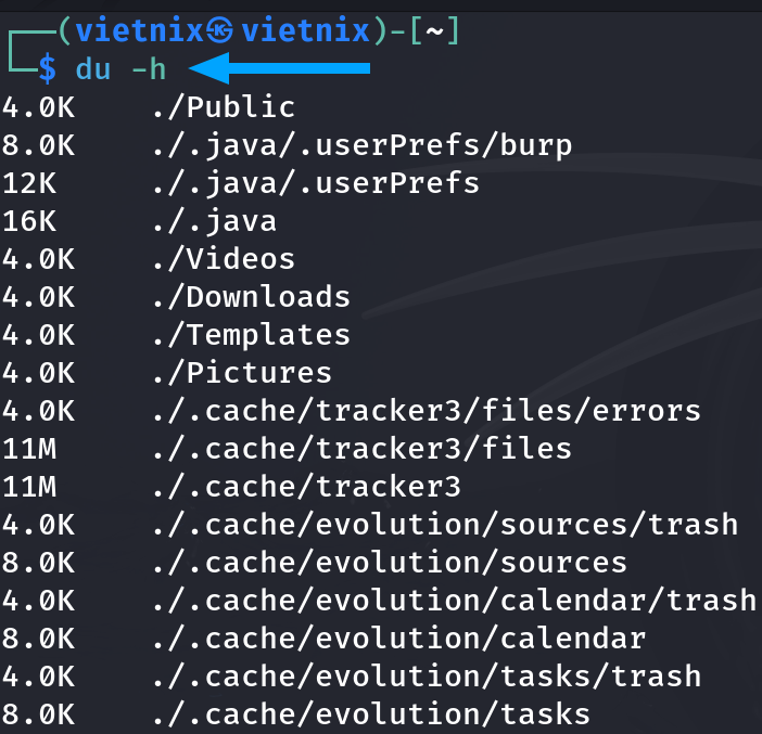 Tổng hợp ví dụ kiểm tra dung lượng thư mục trong Linux đơn giản, hữu ích 14 Hiển thị dung lượng ở mức dễ đọc bằng tùy chọn -h