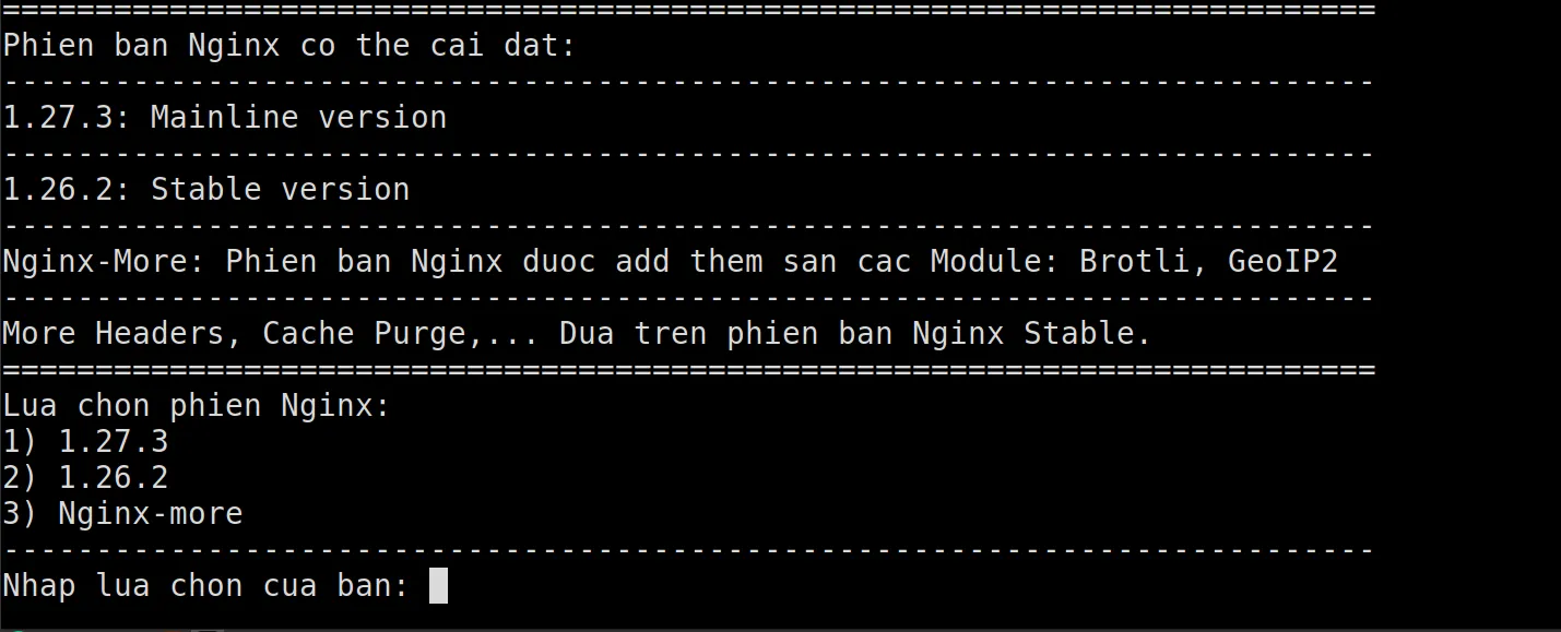 Cách cài đặt VPSSIM chi tiết - tối ưu công cụ quản lý VPS hiệu quả 18 Chọn phiên bản Nginx phù hợp