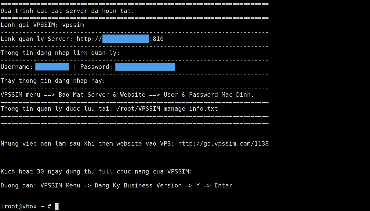 Cách cài đặt VPSSIM chi tiết - tối ưu công cụ quản lý VPS hiệu quả 21 Cài đặt VPSSIM hoàn tất