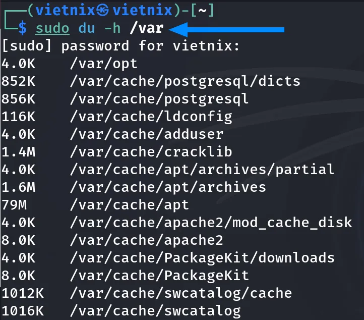 Tổng hợp ví dụ kiểm tra dung lượng thư mục trong Linux đơn giản, hữu ích 16 Nhập kèm dòng lệnh sudo theo cú pháp sau để nhận được quyền truy cập root và truy cập nội dụng thư mục