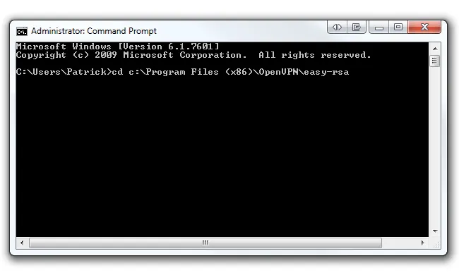 Gõ lệnh cd c:\Program Files (x86)\OpenVPN\easy-rsa