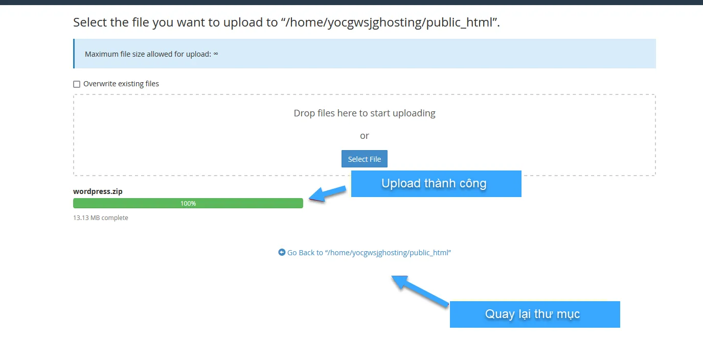 Upload file dữ liệu hoàn tất lên thư mục public_html