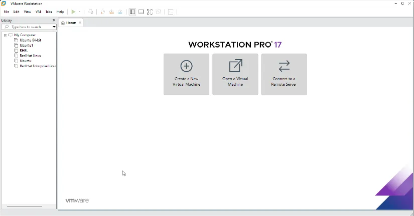 Trang chủ khi cài đặt VMware thành công