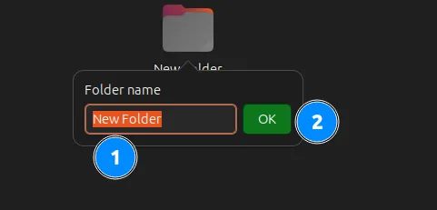 Biểu tượng thư mục mới với tùy chọn đặt tên trên desktop Ubuntu