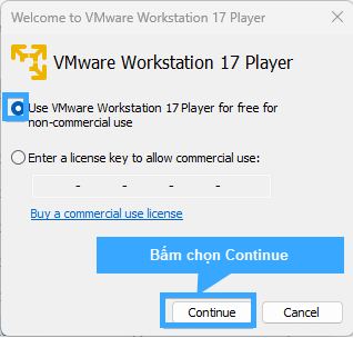 Nhấn continue và chọn sử dụng cho mục đích thương mại