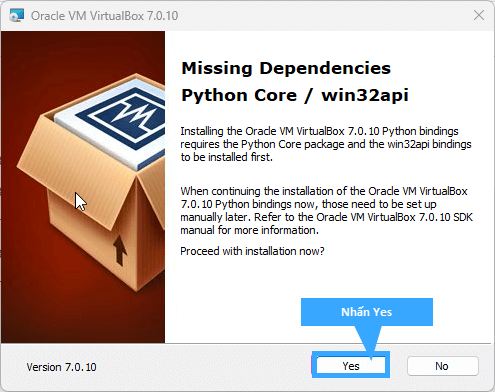 Chọn Yes trong Missing Dependencies