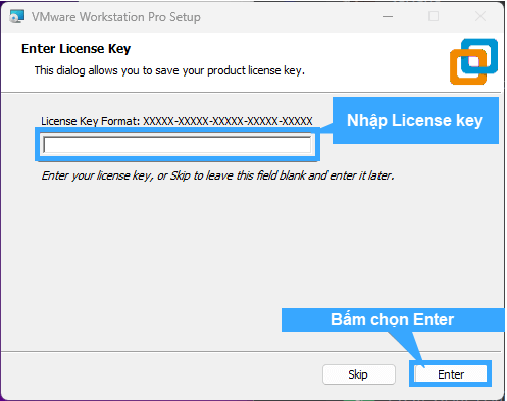 Nhập Liensce Key vào ô