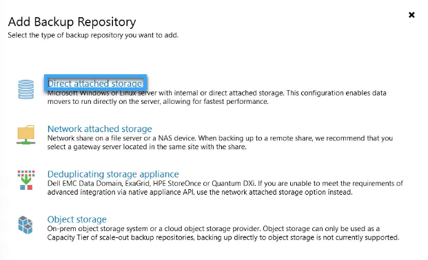 Chọn Direct attached storage