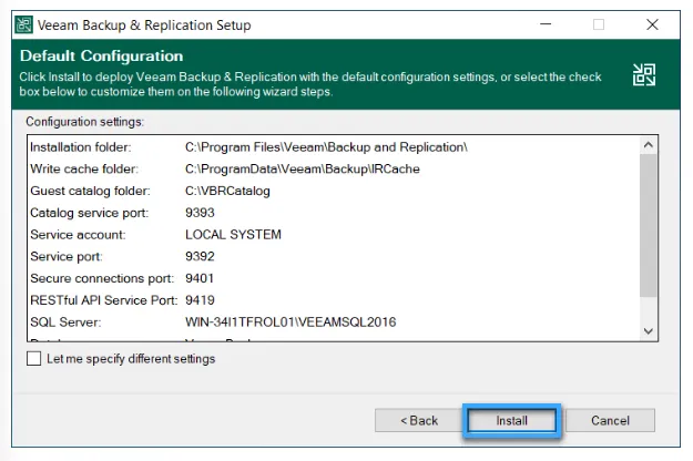 Tại giao diện Default Configuration, người dùng chọn Install