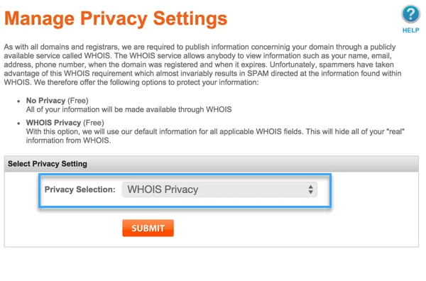 Chọn WHOIS Privacy