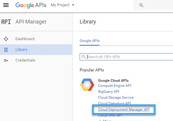 Chọn Cloud Deployment Manager API