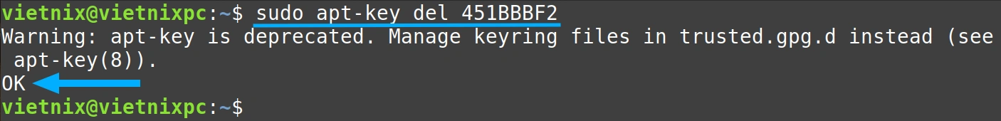 3 ví dụ về cách gỡ apt key trong hệ điều hành Linux nhanh chóng, hữu ích 21 Chọn key_ID của khóa bạn muốn xóa