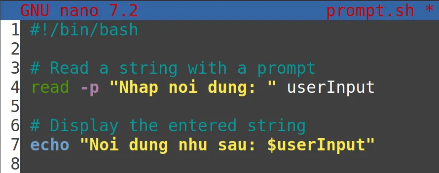 Option -p cho phép nhập dữ liệu trực tiếp khi script đang thực thi