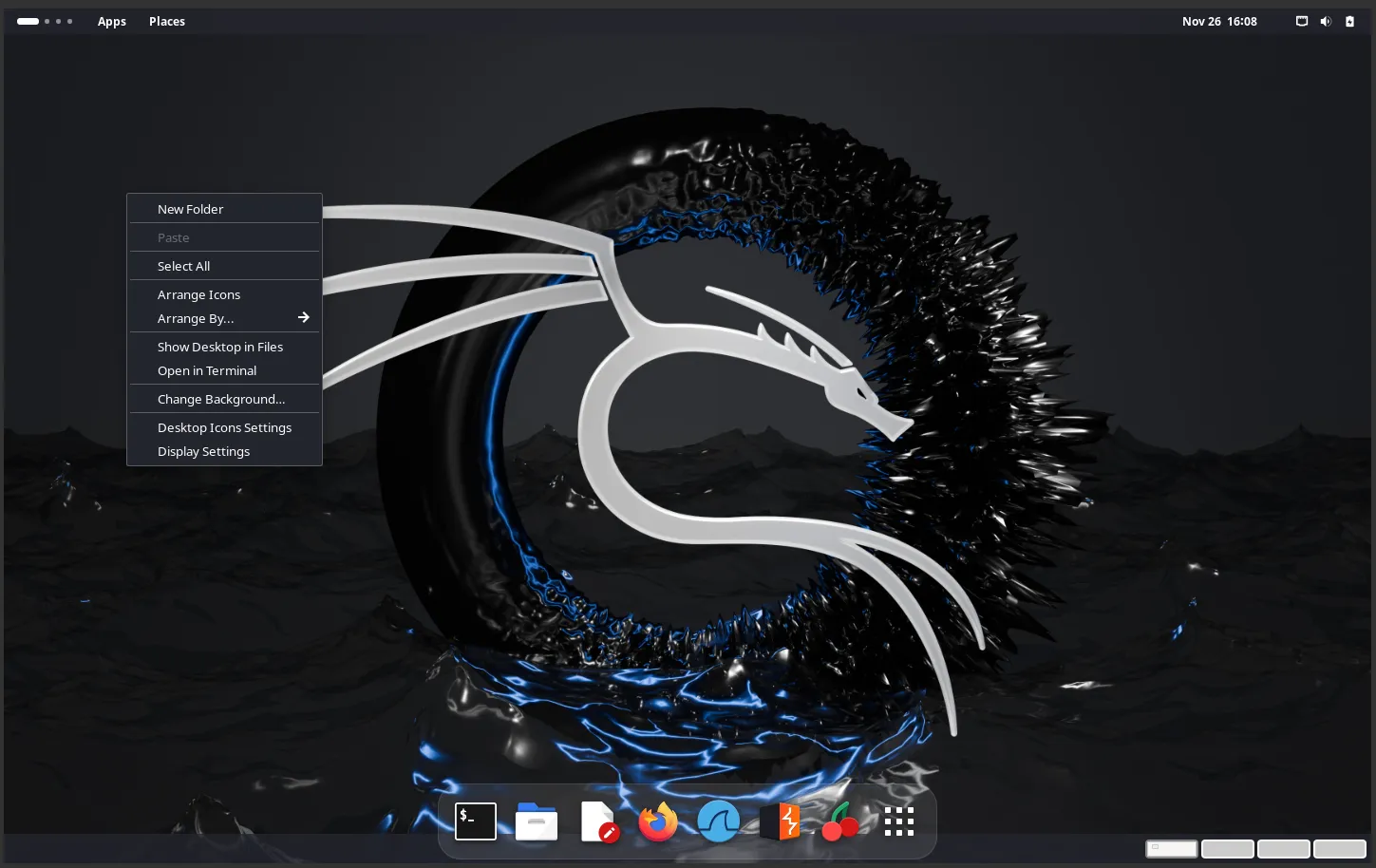 Hình nền hiển thị của Kali Linux