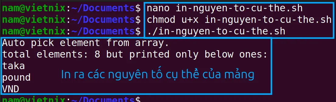 In ra các phần tử cụ thể bằng cách sử dụng chỉ số