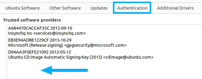 3 ví dụ về cách gỡ apt key trong hệ điều hành Linux nhanh chóng, hữu ích 30 Khóa đã xóa sẽ không còn xuất hiện trong tab Authentication