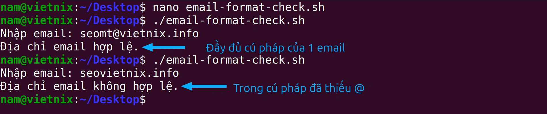 Kiểm tra định dạng của địa chỉ email bằng Regex trong Bash