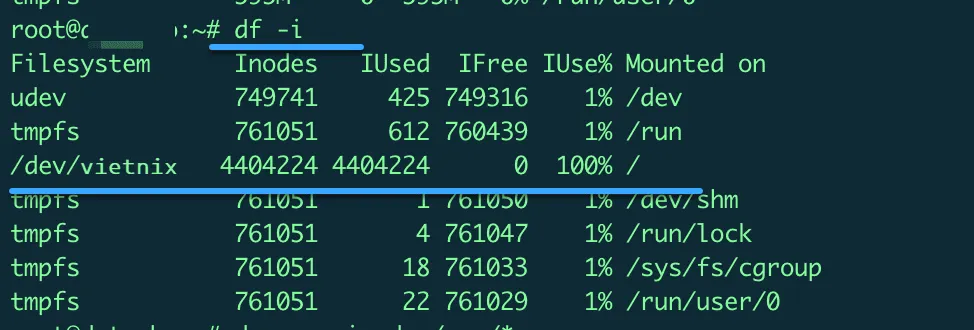 Kiểm tra số inodes trên VPS đã được dùng