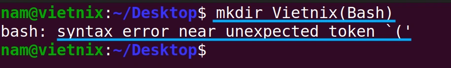 Lỗi Bash: syntax error near unexpected token