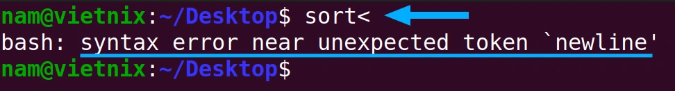 Lỗi syntax error near unexpected token newline