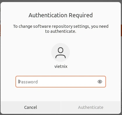 3 ví dụ về cách gỡ apt key trong hệ điều hành Linux nhanh chóng, hữu ích 29 Nhập mật khẩu và nhấp vào Authenticate để xác nhận việc xóa khóa.