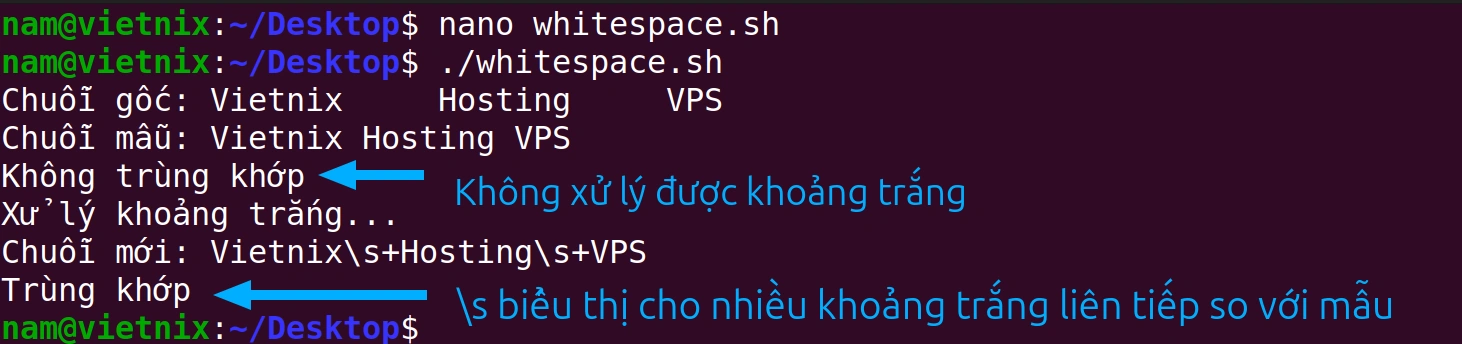 Script xử lý khoảng trắng trong khi so khớp mẫu bằng cách sử dụng ký tự đặc biệt