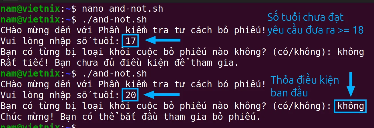 Sử dụng toán tử NOT và AND trên cùng một dòng