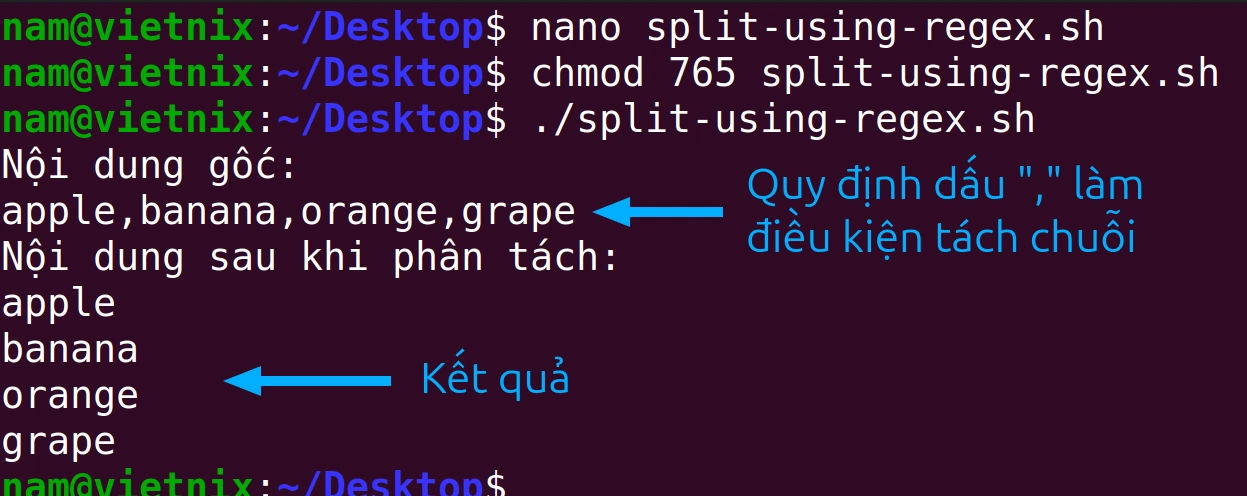 Tách chuỗi bằng Regex trong Bash