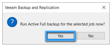 Hộp thoại Veeam Backup and Replication hiển thị để xác nhận