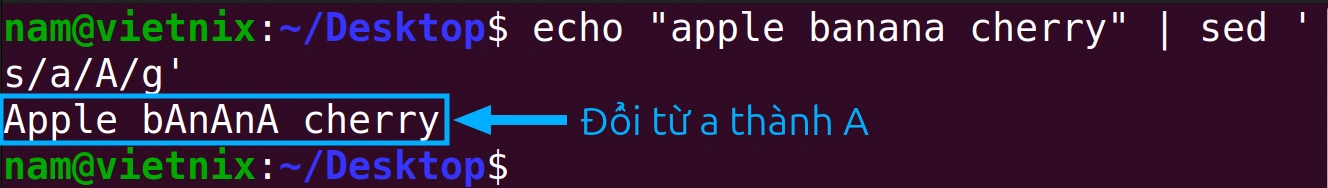 Viết hoa mỗi chữ 'a' trong một chuỗi bắt đầu với cú pháp lệnh echo