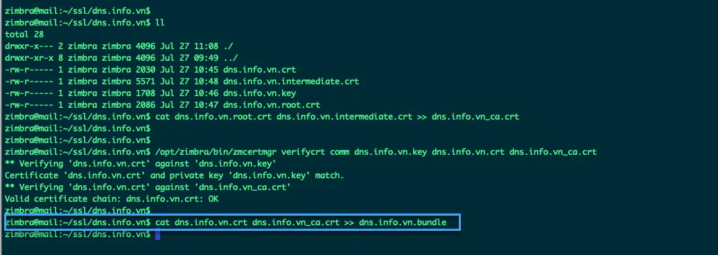 Kết hợp file chứng chỉ SSL và chuỗi chứng chỉ vừa tạo