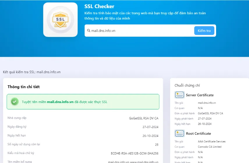 Sử dụng SSL Checker của Checknet