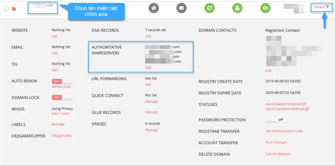 Chỉnh sửa Name Server