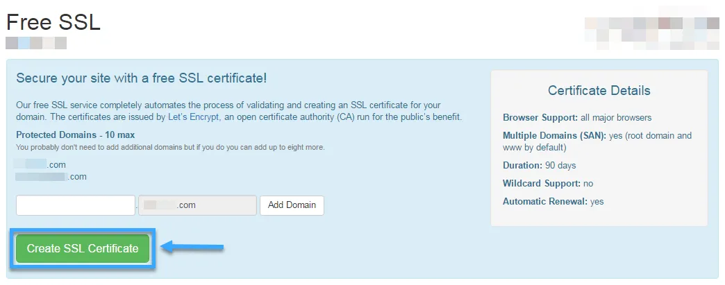 Chọn Create SSL Certificate