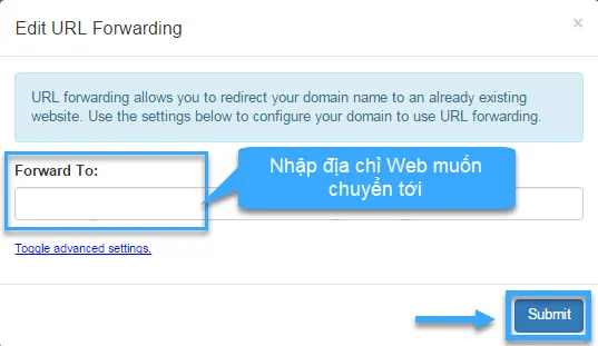 Nhập địa chỉ Web muốn chuyển tới