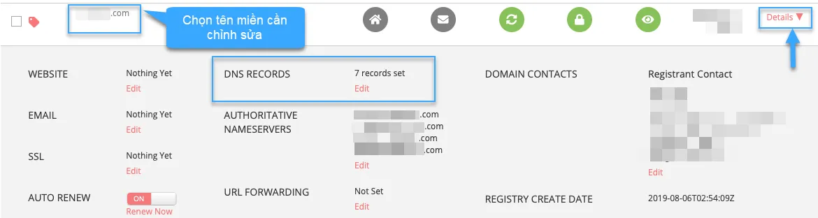 Chọn tên miền cần chỉnh sửa để cấu hình