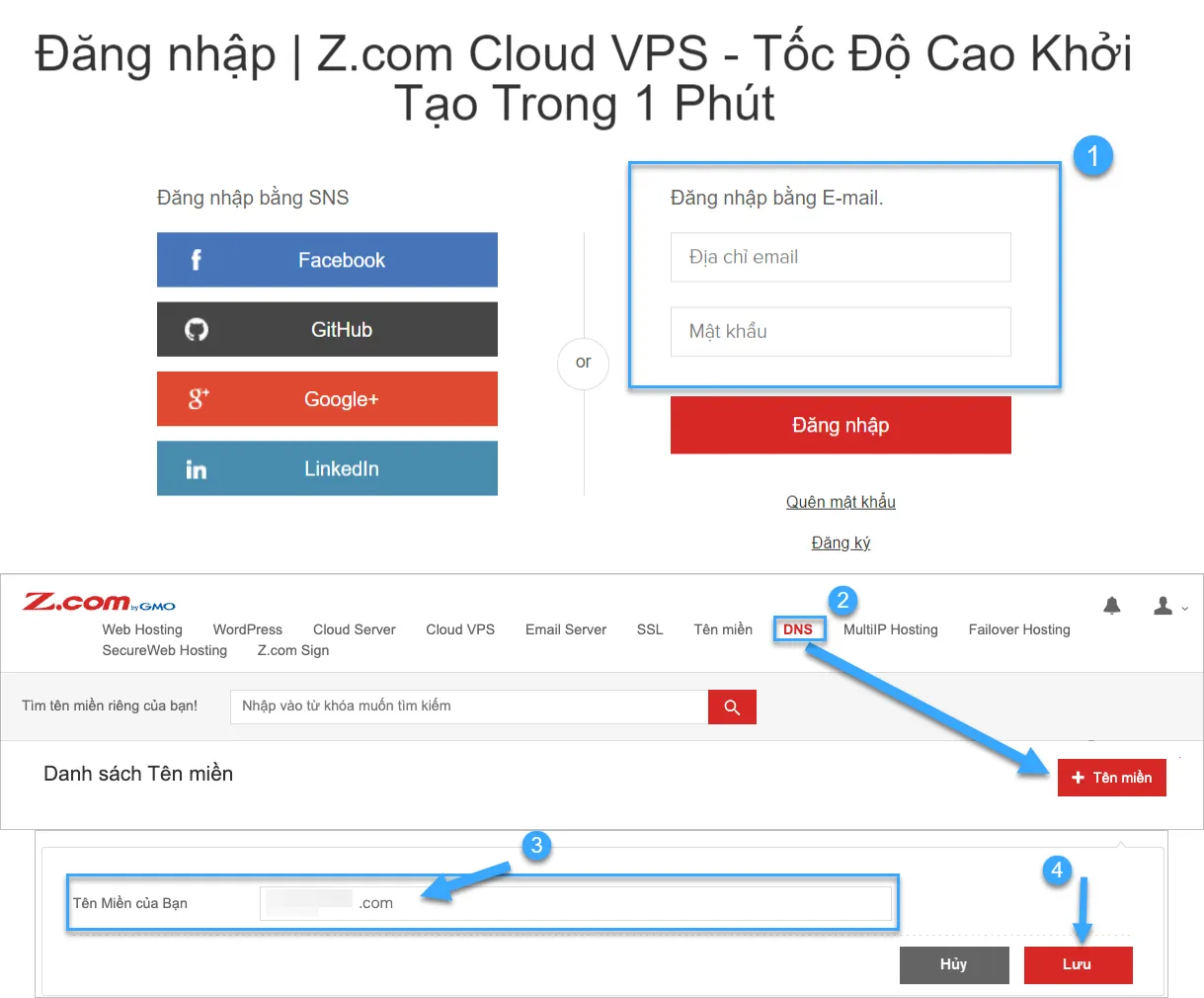 Đăng nhập để cấu hình DNS tên miền tại Zcom