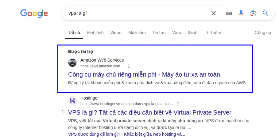 Keyword là gì? Cách tối ưu từ khóa khi làm SEO 22 Website của Amazon trả tiền cho Google để đứng đầu keyword VPS